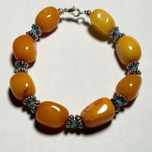Genuine Agate and Czech Glass Accents Bracelet 7.5 Inches